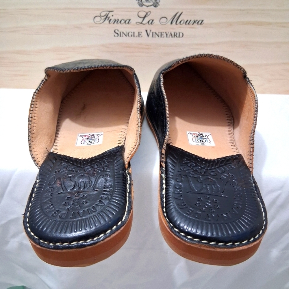 Hamsa Slippers Black Leather Embossed Slides Pointed Toe EU 42 US 11 - Picture 8 of 14